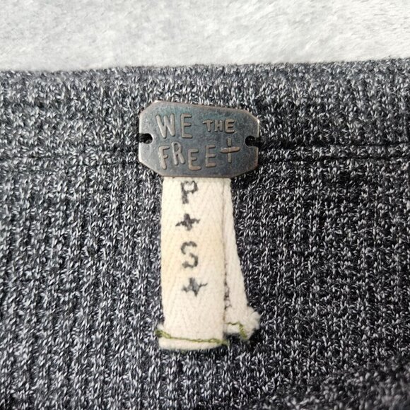 Free People Top Small Gray Thermal Waffle Knit Scarf Sleeves Oversized Boho - Picture 5 of 11